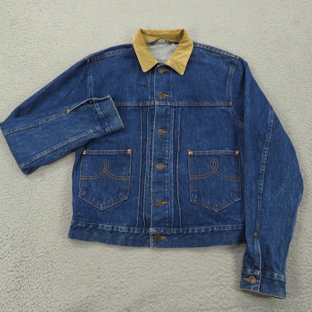 Polo Ralph Lauren Jacket Mens Small Indigo Western Corduroy Collar USA 80s Denim